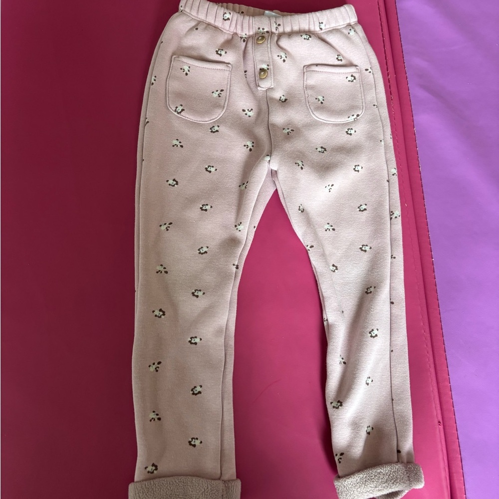 Zara Pink Floral Fleece-Trim Girls Pants